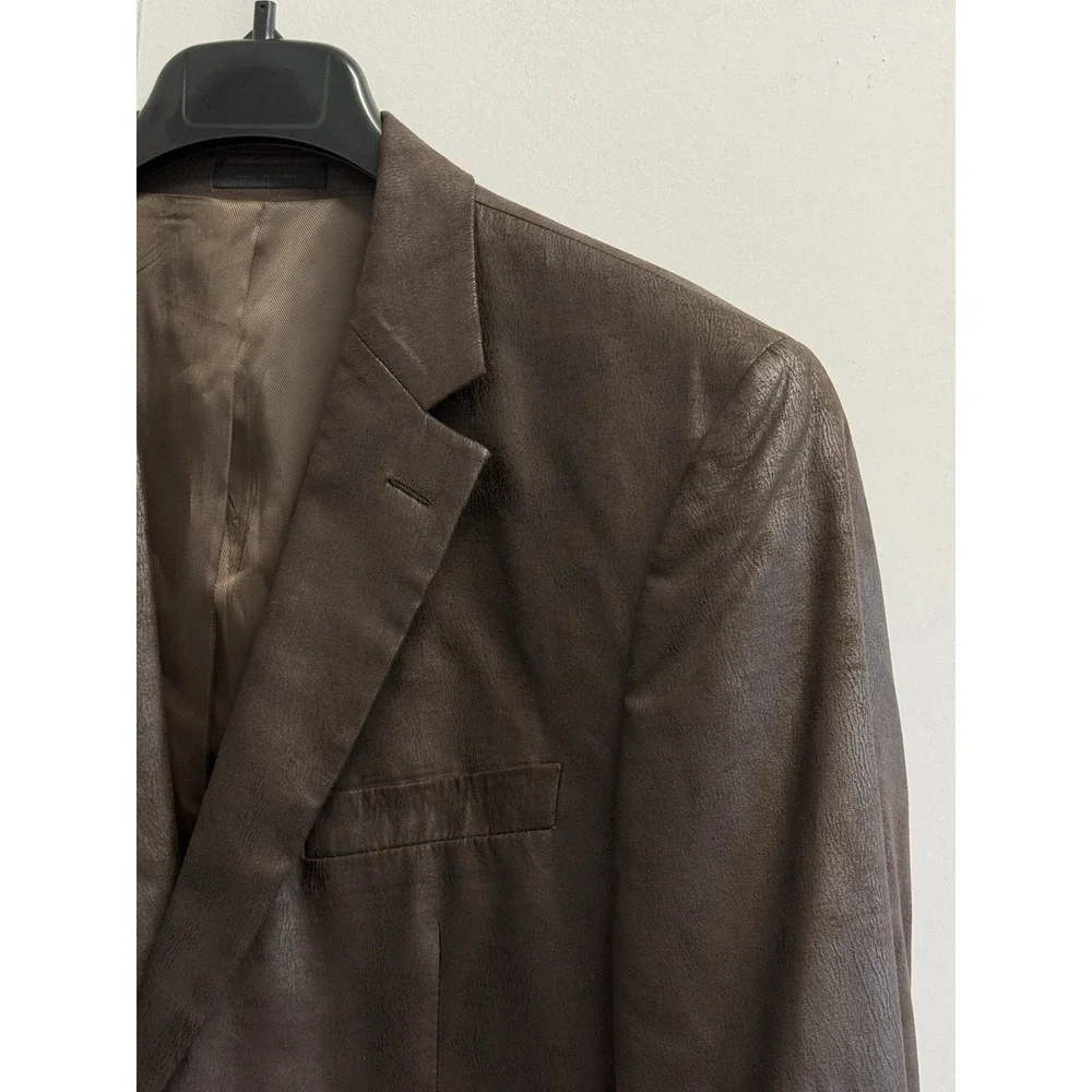 Andrew Fezza Blazer Sport‎ Coat Men's 42R Brown Faux Vegan Leather Suit Jacket